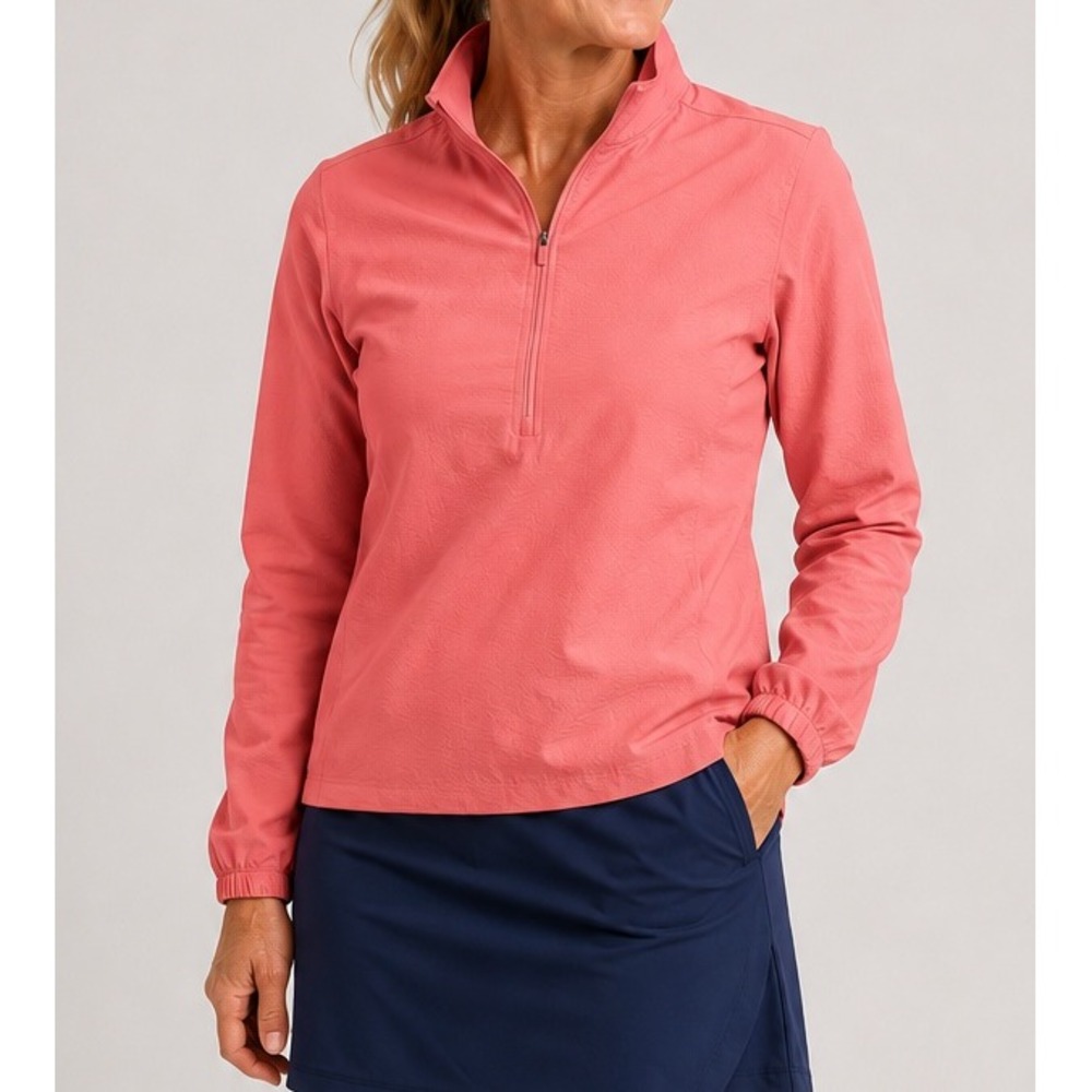 WALTER HAGEN Performance 11 Seersucker 1/4-Zip Golf Pullover Top Womens XL Pink